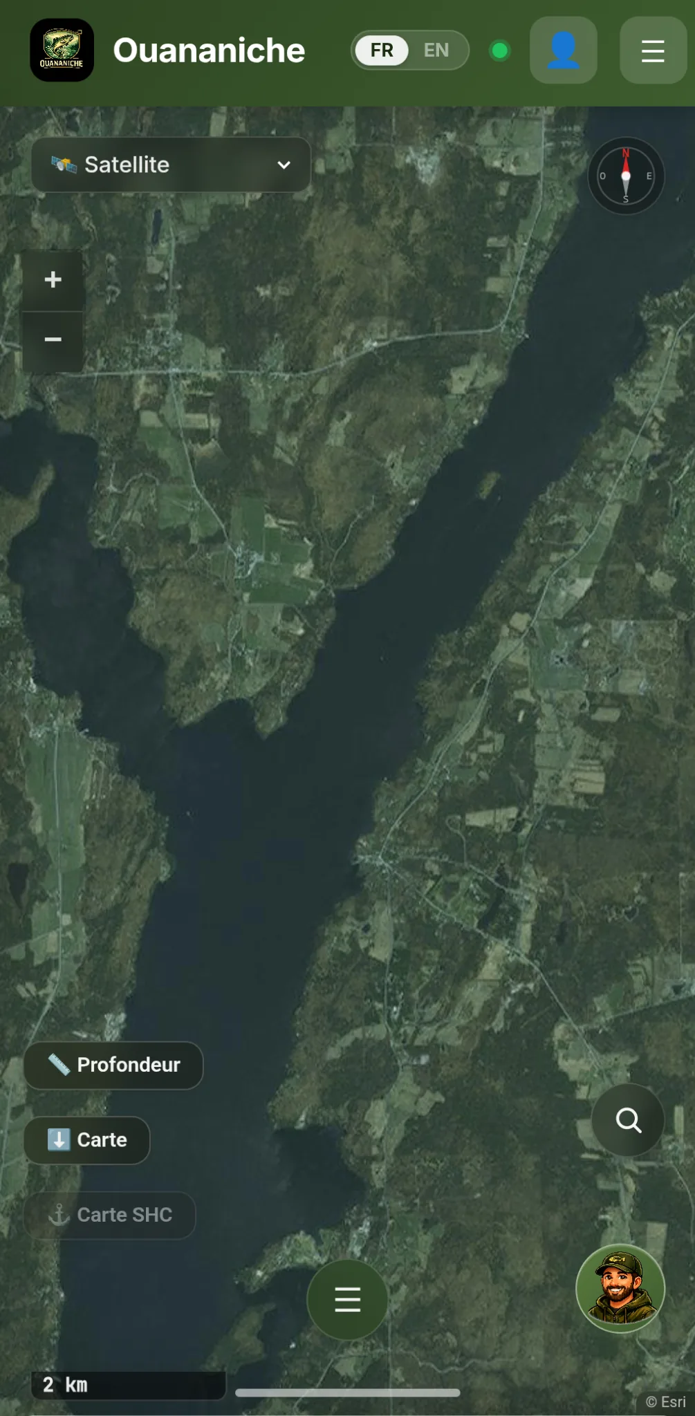 Capture d’écran de la position GPS en temps réel dans Ouananiche