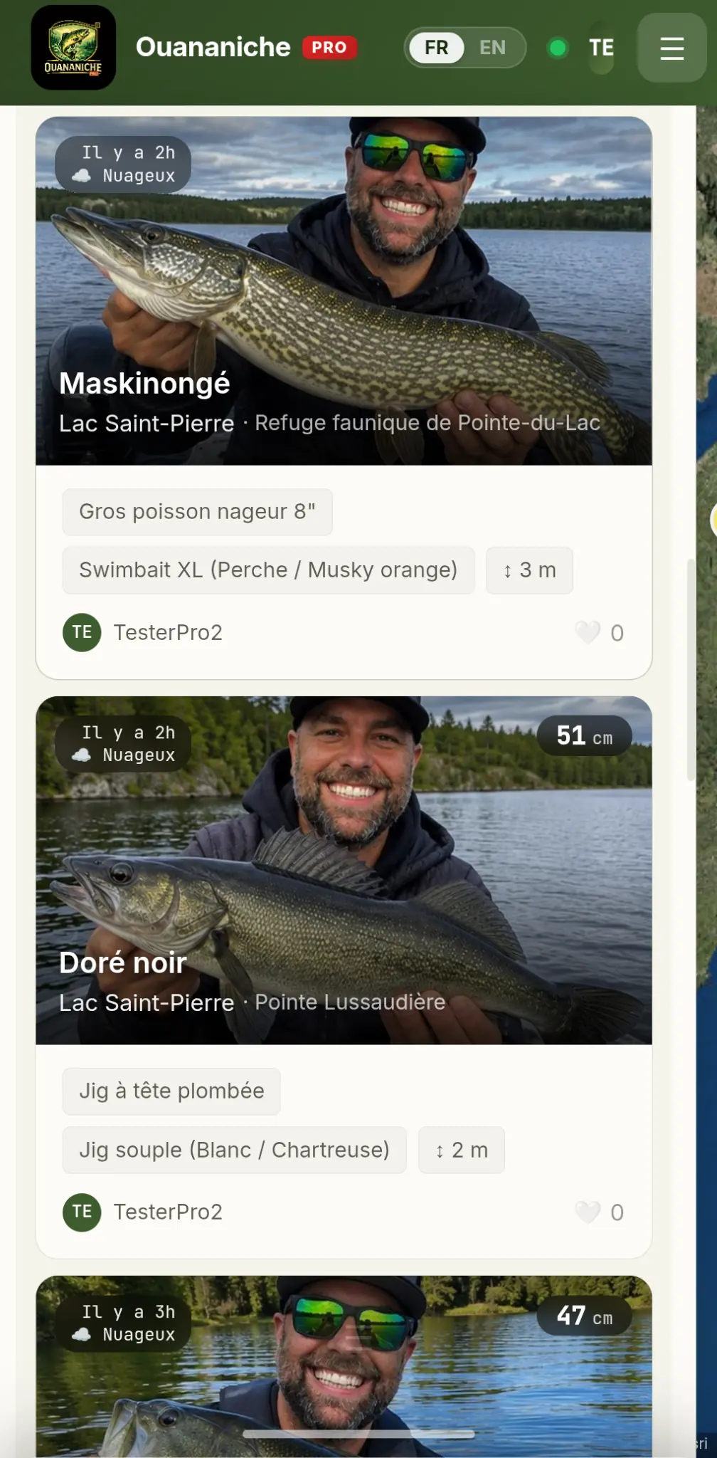 Capture d’écran de publication d’un rapport communautaire dans Ouananiche